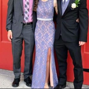 Blue/Nude Lace Prom Dress